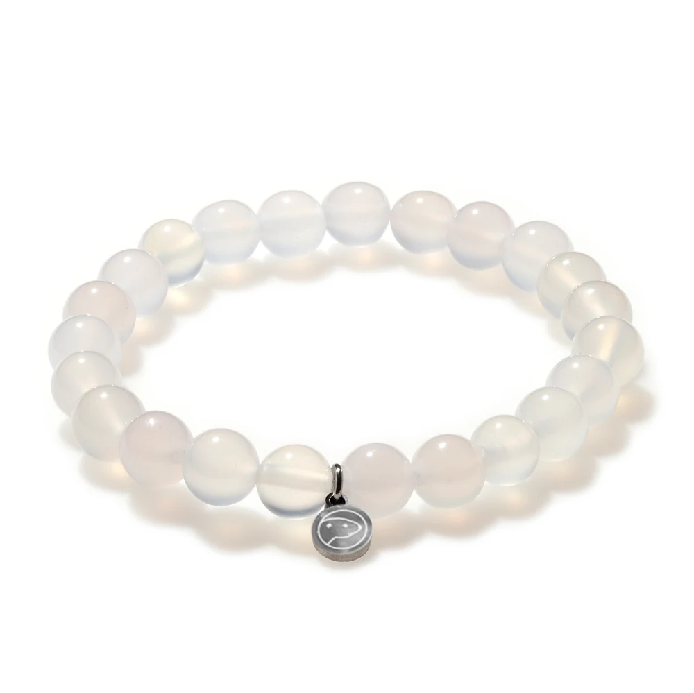 White agate bead bracelet against a white background